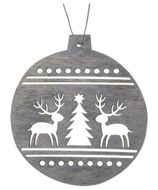 Hanging Wooden Bauble 10 cm, Grey