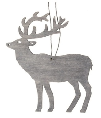 Hanging Wooden Deer 10 cm, Grey