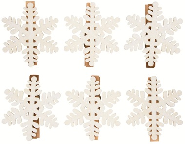 Wooden Snowflakes 6 cm 6 pcs on wooden peg 