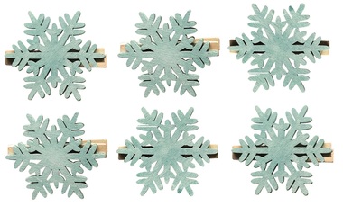 Wooden Snowflakes 6 cm 6 pcs on wooden peg 