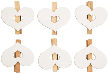 Wooden Hearts 6 cm 6 pcs on wooden peg 
