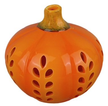 Ceramic Candle Holder Pumpkin 15 x 14 cm, Orange 