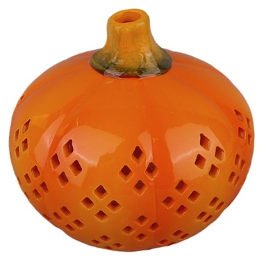 Ceramic Candle Holder Pumpkin 15 x 14 cm, Orange 