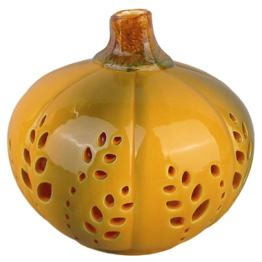 Ceramic Candle Holder Pumpkin 15 x 14 cm, Green