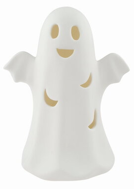 Light-up porcelain Ghost 10 x 13 x 7 cm, warm white, 1 LED, Timer