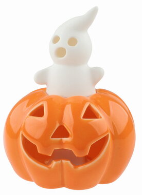 Light-up porcelain Pumpkin with Ghost 9 x 12 x 9 cm, warm white, 1 LED, Timer