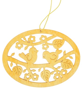 Hanging Wooden Oval w/Birds 10 cm 