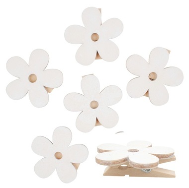 Wooden Flowers with Peg 4 cm, 6 pcs 