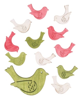 Wooden Birds 4 cm, 12 pcs 