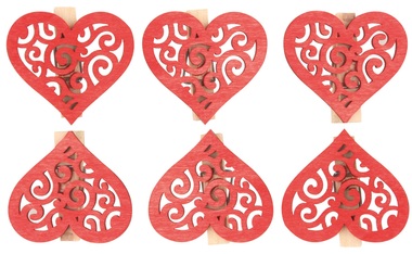 Wooden Heart with Peg 4 cm, 6 ks 