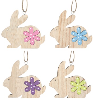 Hanging Wooden Rabbit w/Flower 8 cm 