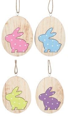 Hanging Wooden Egg w/Rabbit 8 cm 