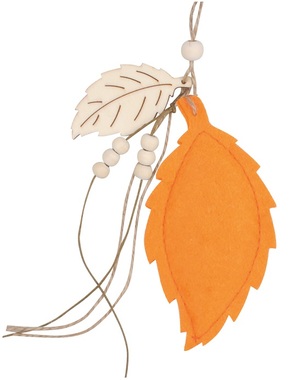 Hanging Felt Leaf 6 x 12 cm, Orange