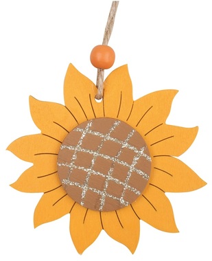 Hanging Wooden Sunflower w/Glitter 9,5 cm 