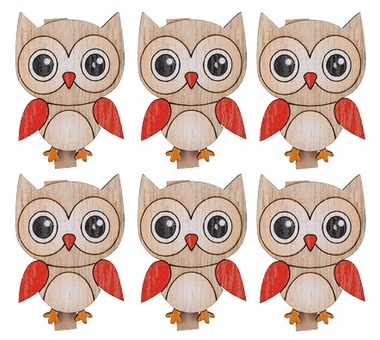 Wooden Owls on Peg 4 cm, 6 pcs 