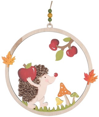 Hedgehog in Wooden Circle for Hanging 30 cm 