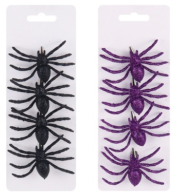 Spider on Clip with Glitter 7.5 x 1.5 x 5 cm, 4 pcs