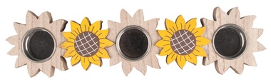 Wooden Candleholder with Sunflowers standing 31.5 x 8 x 2 cm