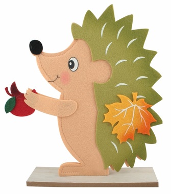 Hedgehog with apple, felt, green, 22 x 30.5 x 5 cm, standing