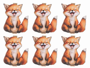 Fox wooden 3.5 x 4.5 x 0.3 cm on a peg, 6 pcs in a bag