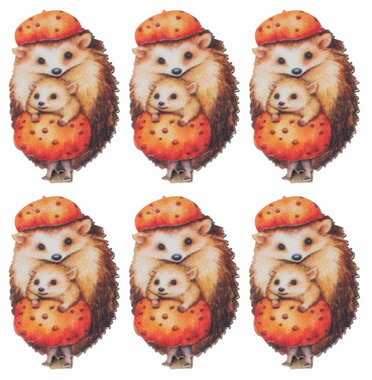 Hedgehog wooden 3 x 4.5 x 0.3 cm on a peg, 6 pcs in a bag