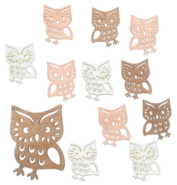 Wooden Owls 4 cm, 12 pcs