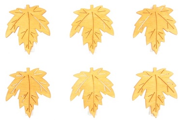 Wooden Leaves on Peg 4 cm, 6 pcs, Orange
