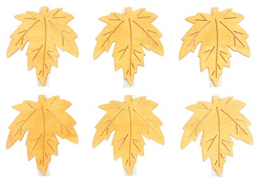 Wooden Leaves on Peg 6 cm, 6 pcs, Orange