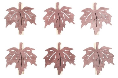 Wooden Leaves on Peg 4 cm, 6 pcs, Brown