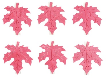 Wooden Leaves on Peg 6 cm, 6 pcs, Red