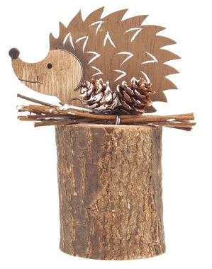 Wooden Hedgehog on a Log 13 cm, Brown