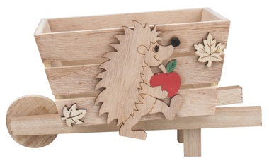 Wooden Wheelbarrow with Hedgehog 9 x 18 cm