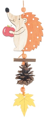 Hanging  Wooden Hedgehog 9 x 20 cm, Orange 