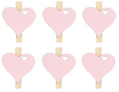 Wooden Heart w/Clip 3 cm 6 pcs