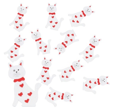 Wooden Cat With Sticker 4 cm, 12 Pcs, White