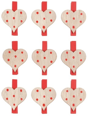 Wooden Heart on Peg 3 cm 9 ks, Natural