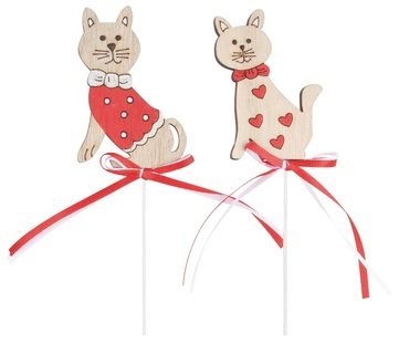 Wooden Cat 7,5 cm With Bow + Stick