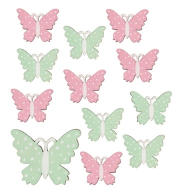 Wooden Butterflies 3 cm with Sticker, 12 pcs