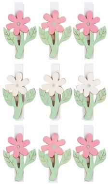 Wooden Flowers on Peg 4,5 cm, 9 pcs