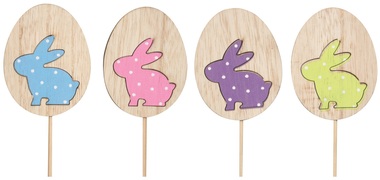 Wooden Egg w/Rabbit 8 cm + Stick