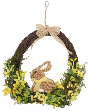 Wreath with Bunny yellow 25 x 27 x 6 cm for hanging