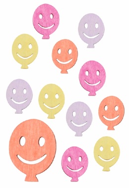 Smiley Balloon wooden mix of four colors 2 x 2.5 x 0.2 cm, 12 pcs in a bag