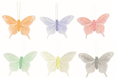 Butterflies with Glitter on Clip 8.5 x 6 x 1.5 cm, 6 pcs in a bag