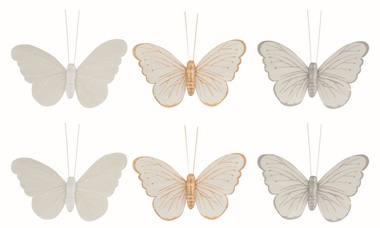 Butterflies with Glitter on Clip 9.5 x 8 x 2 cm, 6 pcs in a bag