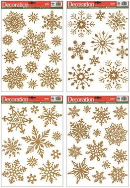 Self-Adhering Window Decoration 28x22 cm, Golden Snowflakes