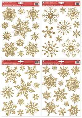 Self-Adhering Window Decoration 28x22 cm, Golden Snowflakes