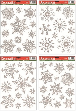 Self-Adhering Window Decoration 28x22 cm, Silver Snowflakes