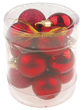 Plastic Christmas Balls 2,5 cm, Red, 12 pcs in Tube