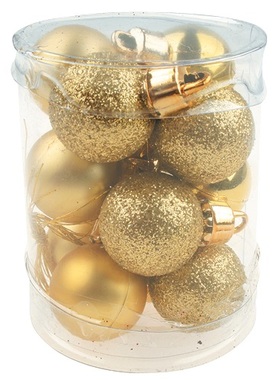 Plastic Christmas Balls 2,5 cm, Gold, 12 pcs in Tube