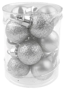 Plastic Christmas Balls 2,5 cm, Silver, 12 pcs in Tube